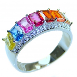 Precious Rainbow- authentic 8.2 carat multigem .925 Sterling Silver Eternity Ring size 6