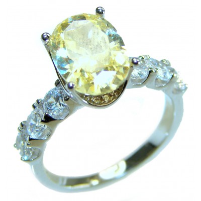 Esmeralda cut 7.2 carat yellow Sapphire .925 Sterling Silver brilliantly handcrafted ring s. 7 1/4