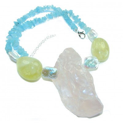 Bochic style Outstanding 288.8 carat Brazilian Rose Quartz .925 Sterling Silver handcrafted Statement necklace; 190.8 grams