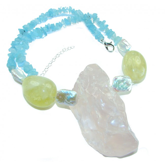 Bochic style Outstanding 288.8 carat Brazilian Rose Quartz .925 Sterling Silver handcrafted Statement necklace; 190.8 grams