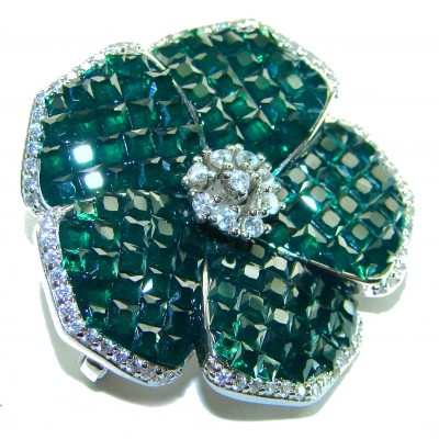 Posh Precious Flower 24.5 carat Emerald .925 Sterling Silver handcrafted pendant