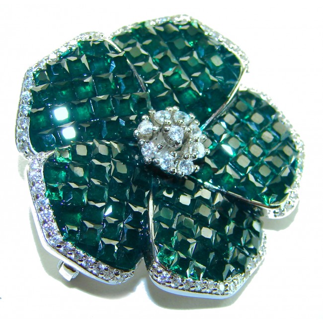 Posh Precious Flower 24.5 carat Emerald .925 Sterling Silver handcrafted pendant