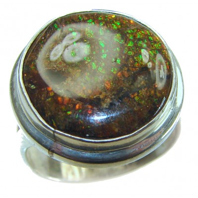 Outstanding Genuine purple Canadian Ammolite .925 Sterling Silver handmade ring size 7 adjustable