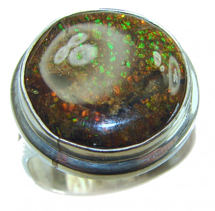 Outstanding Genuine purple Canadian Ammolite .925 Sterling Silver handmade ring size 7 adjustable