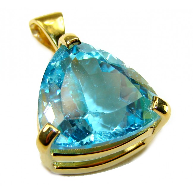 Atlantica TRILLION cut 12.9 carat Swiss Blue Topaz 18K Gold over .925 Sterling Silver Handcrafted Pendant