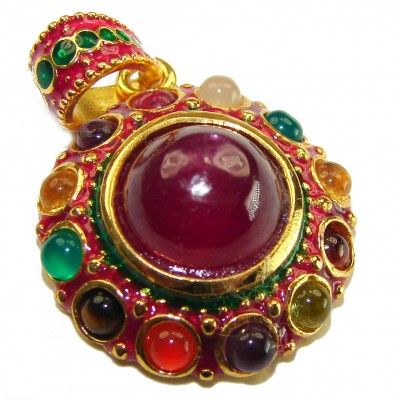 Circle of Life Deluxe 9.2 carat authentic Ruby enamel 18K Gold over .925 Sterling Silver handmade Pendant