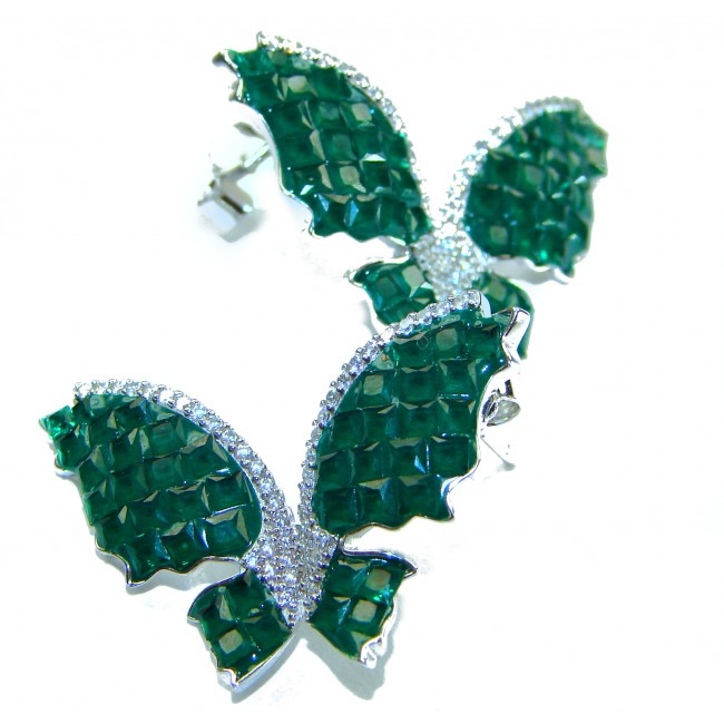 Incredible green Butterflies genuine 10.5 CARAT Emerald .925 Sterling Silver handcrafted Earrings