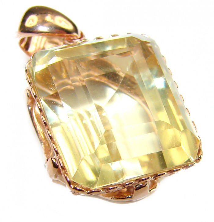 Baquette cut 10.3 carat Lemon Quartz 18K Gold over .925 Sterling Silver handcrafted pendant