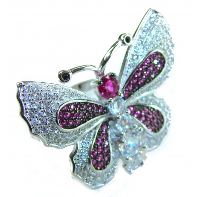 Precious Butterfly Genuine 10.5 carat Ruby .925 Sterling Silver handmade LARGE Statement Ring size 7 1/2