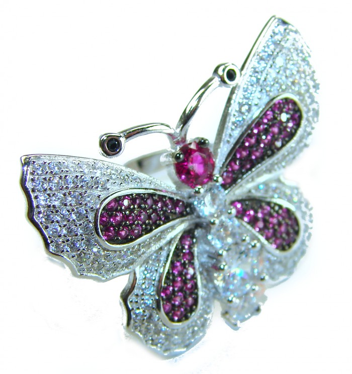 Precious Butterfly Genuine 10.5 carat Ruby .925 Sterling Silver handmade LARGE Statement Ring size 7 1/2