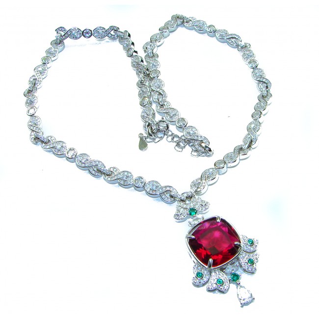 Art Deco - Luxurious natural 12.5 carat Ruby .925 Sterling Silver handmade Statement necklace