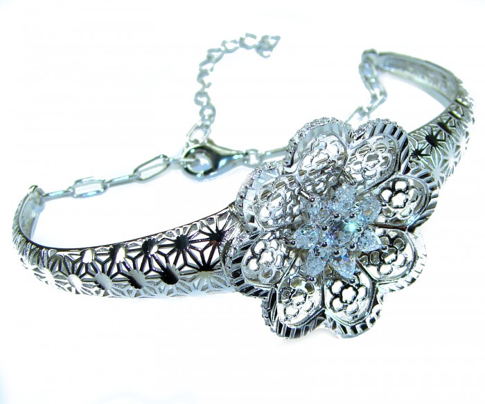 Aphrodite - Solid 2.5 multicolor white Sapphire .925 Sterling Silver handcrafted Bracelet