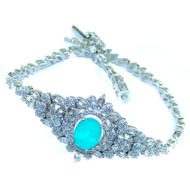 Gabriella 10.2 carat authentic Emerald rhodium over .925 Sterling Silver handcrafted Statement bracelet