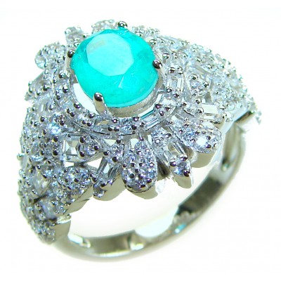 Vintage style - Timless Beauty 6.5 carat Emerald .925 Sterling Silver handcrafted Statement ring size 6 1/4