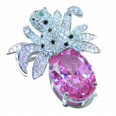 Pink Cheetah authentic 12.5 carat Swiss Blue Topaz .925 Sterling Silver Handcrafted pendant brooch