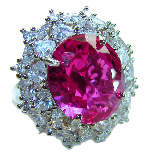 Blooming Beauty oval cut 20.8 carat Pink Sapphire .925 Silver handcrafted Cocktail Ring s. 7 adjustable