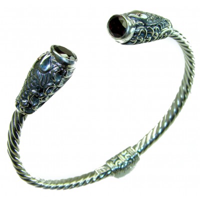 Two Fishes 5.5 carat Mozambique Garnet .925 Sterling Silver handcrafted Statement Bracelet / Cuff