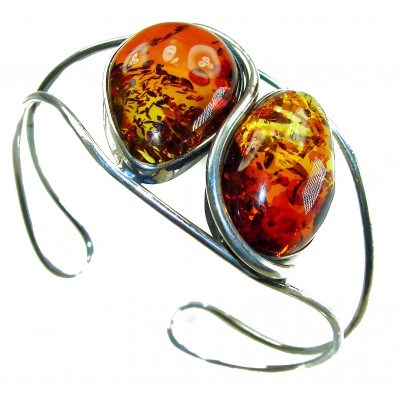 Huge Genuine Golden Baltic Amber highly polished .925 Sterling Silver handcrafted Bracelet / Cuff