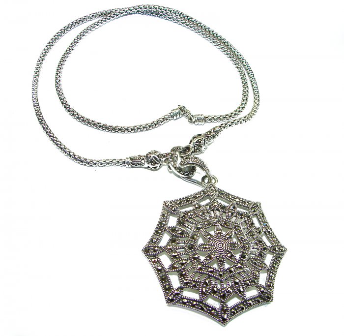 Bright Star - Large genuine Marcasite .925 Sterling Silver necklace 20 inches long - video