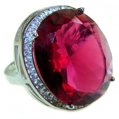 Bella Rosa Genuine 29.8 CARAT Red TOPAZ .925 Sterling Silver Large Statement Ring size 6 1/4