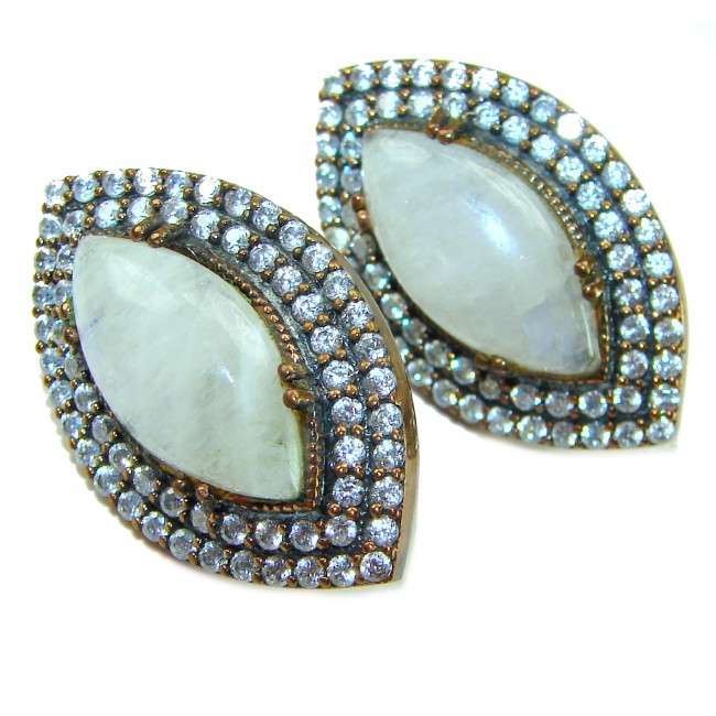 Cascades OF LIGHT Genuine 15.2 carat Fire Moonstone .925 Silver handcrafted earrings