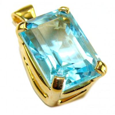 Atlantica baquette cut 10.9 carat Swiss Blue Topaz 18K Gold over .925 Sterling Silver Handcrafted Pendant