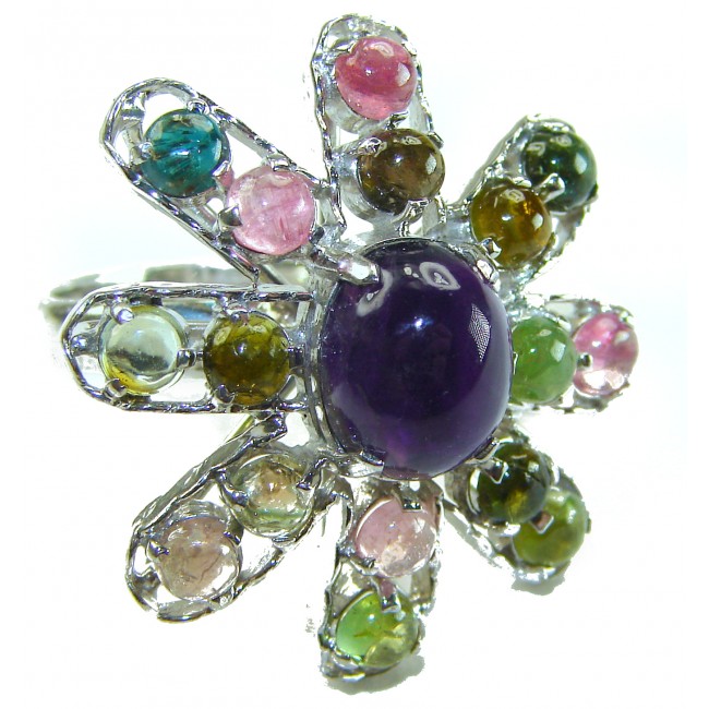 Serenity authentic 15.5 carat Tourmaline Amethyst .925 Sterling Silver handcrafted Ring s. 8