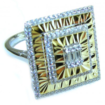 Art Deco 18.2 carat White Topaz 14K Gold over .925 Silver handcrafted Cocktail Ring s. 7