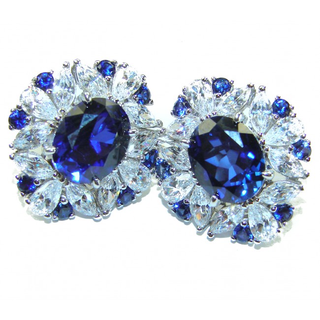 Gabriella 6.2 carat authentic Sapphire .925 Sterling Silver handcrafted Statement earrings