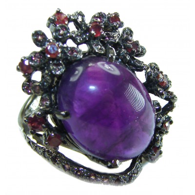 Purple Garden 25.5 carat Amethyst .925 Sterling Silver dipped black rhodium Handcrafted Ring size 9
