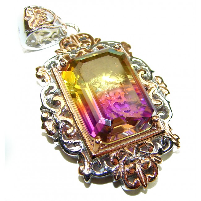 Deluxe baquette cut 12.5 carat Ametrine 18K Gold over .925 Sterling Silver handmade Pendant