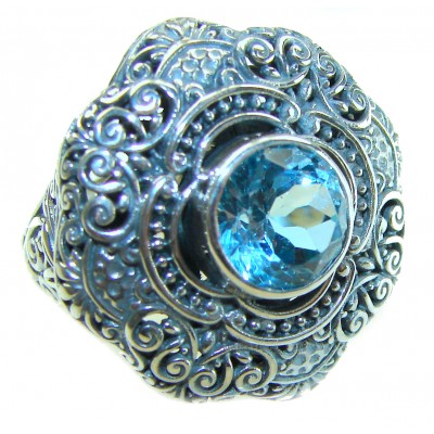 Pacifica 3.8 carat Swiss Blue Topaz .925 Sterling Silver handcrafted Large ring size 6