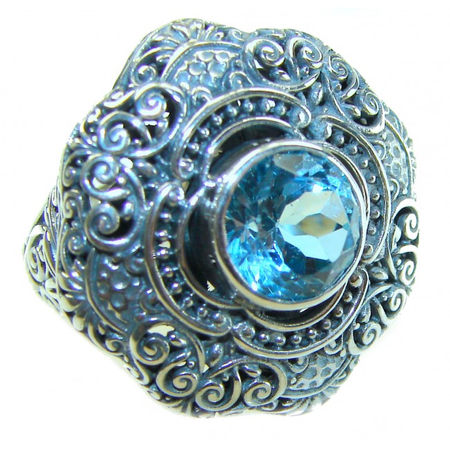 Pacifica 3.8 carat Swiss Blue Topaz .925 Sterling Silver handcrafted Large ring size 6