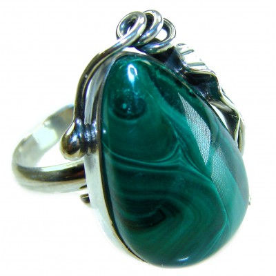 22.2 CARAT genuine Malachite from Utah .925 Sterling Silver handcrafted ring size 7 adjustable