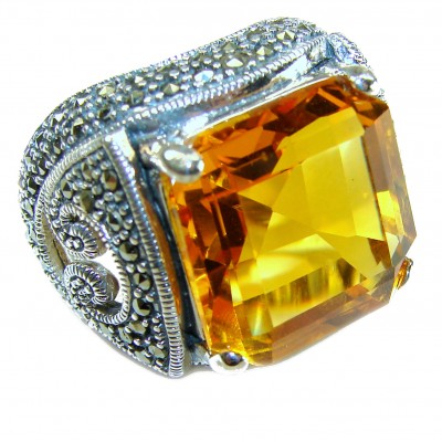 Pure Celestial energy Natural 33.4 carat Golden Topaz Marcasite .925 Sterling Silver handmade Large Statement Ring size 7