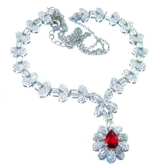 Art Deco - Luxurious natural 12.5 carat Ruby .925 Sterling Silver handmade Statement necklace