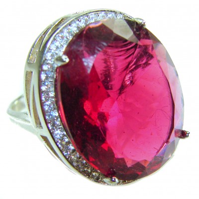 Raspberry Kisses Genuine 29.8 CARAT Red TOPAZ .925 Sterling Silver Large Statement Ring size 6 3/4