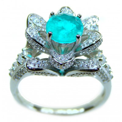 Gabriella - Luxurious 3.6 carat Emerald .925 Sterling Silver handcrafted Cocktail Ring s. 8 1/4
