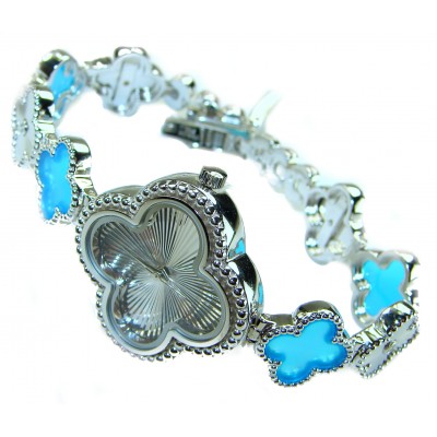 Precious Authentic inlay BLUE TOPAZ .925 Sterling Silver handmade Bracelet Watch
