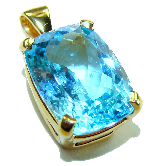 Atlantica baquette cut 10.9 carat Swiss Blue Topaz 18K Gold over .925 Sterling Silver Handcrafted Pendant