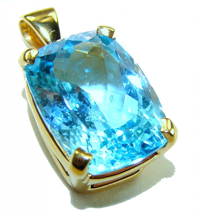 Atlantica baquette cut 10.9 carat Swiss Blue Topaz 18K Gold over .925 Sterling Silver Handcrafted Pendant