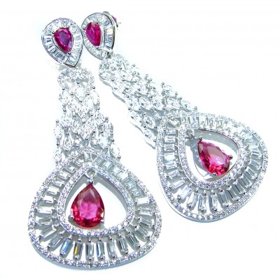 Pure Luxury 22.2 carat natural Ruby .925 Sterling Silver handmade Statement earrings
