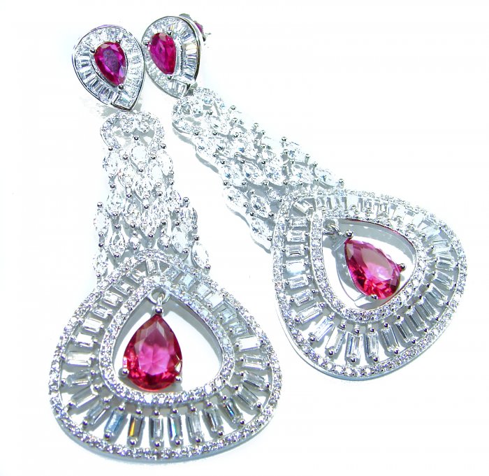 Pure Luxury 22.2 carat natural Ruby .925 Sterling Silver handmade Statement earrings - video