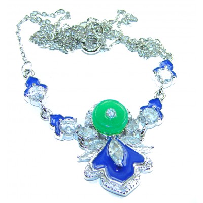 Art Deco - 5.8 carat Jade coral lapis lazuli enamel .925 Sterling Silver handmade Necklace