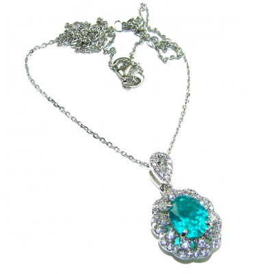 A Wild Ocean genuine 4.8 carat Paraiba Tourmaline .925 Sterling Silver handmade Statement necklace