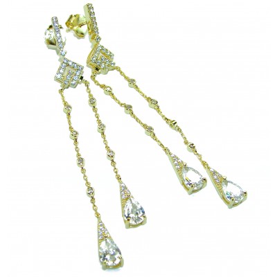 2 7/8 inches long - Classy Design - Genuine White Sapphire 18K Gold over .925 Sterling Silver handcrafted Statement Earrings