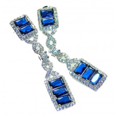 ART DECO - 9.5 carat natural Sapphire .925 Sterling Silver handcrafted incredible earrings