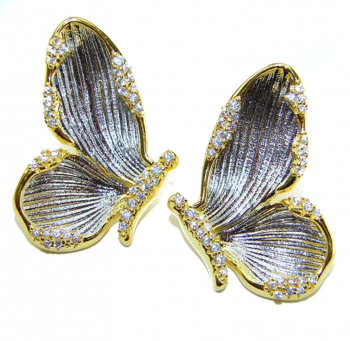 Golden Butterfly White Topaz highly polished 18K Gold over .925 Sterling Silver Italy made Earrings