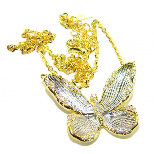 Golden Butterfly White Topaz highly polished 18K Gold over .925 Sterling Silver Italy made necklace