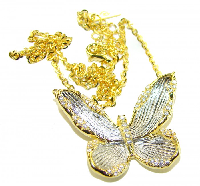 Golden Butterfly White Topaz highly polished 18K Gold over .925 Sterling Silver Italy made necklace